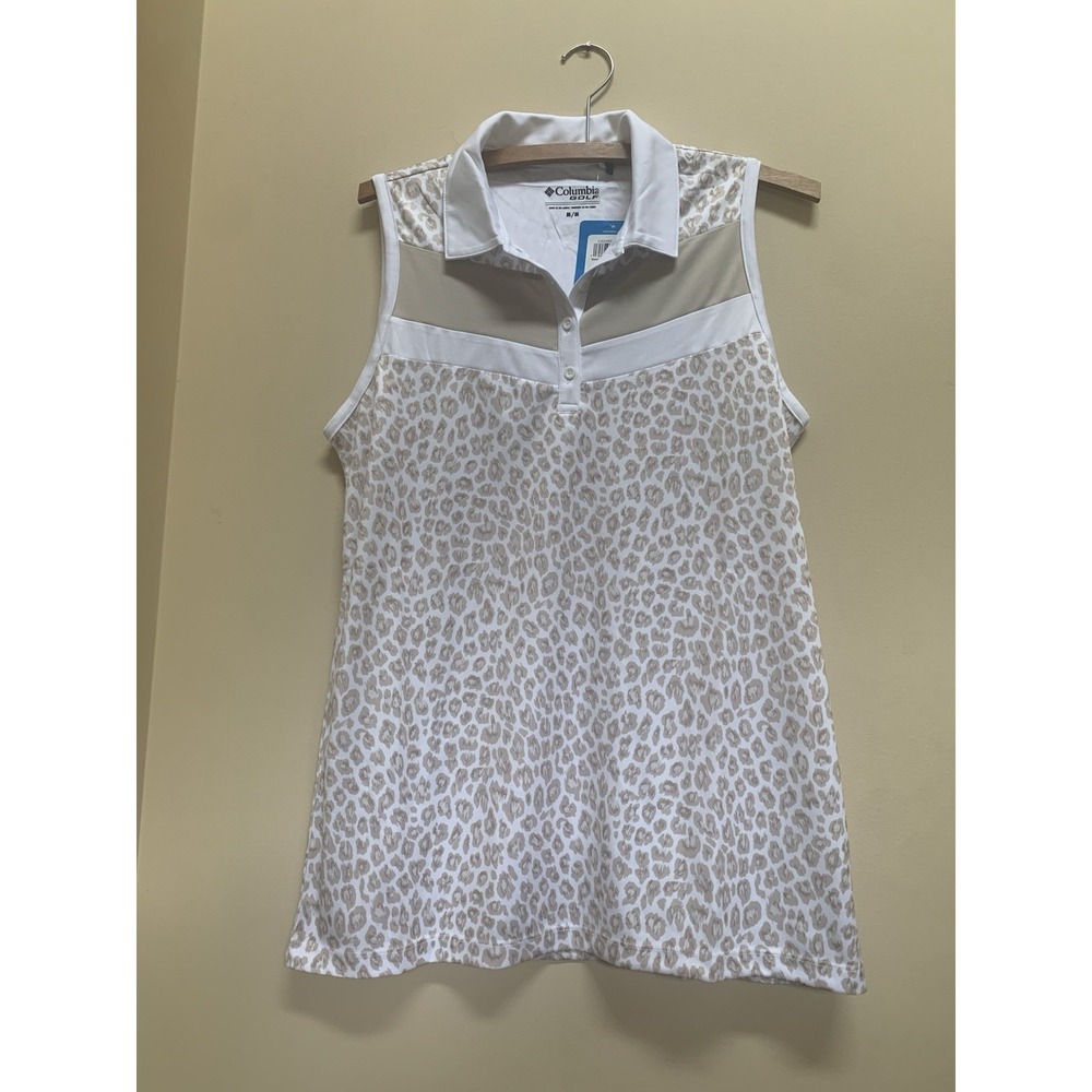 Columbia Golf Fossil Trailing Edge Polo Women's Sz M/ sleeveless beige leopard-
